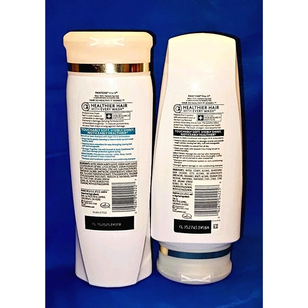 2 Pack Pantene Pro-V Smooth & Sleek Shampoo & Conditioner 12.6oz Argan Oil NEW